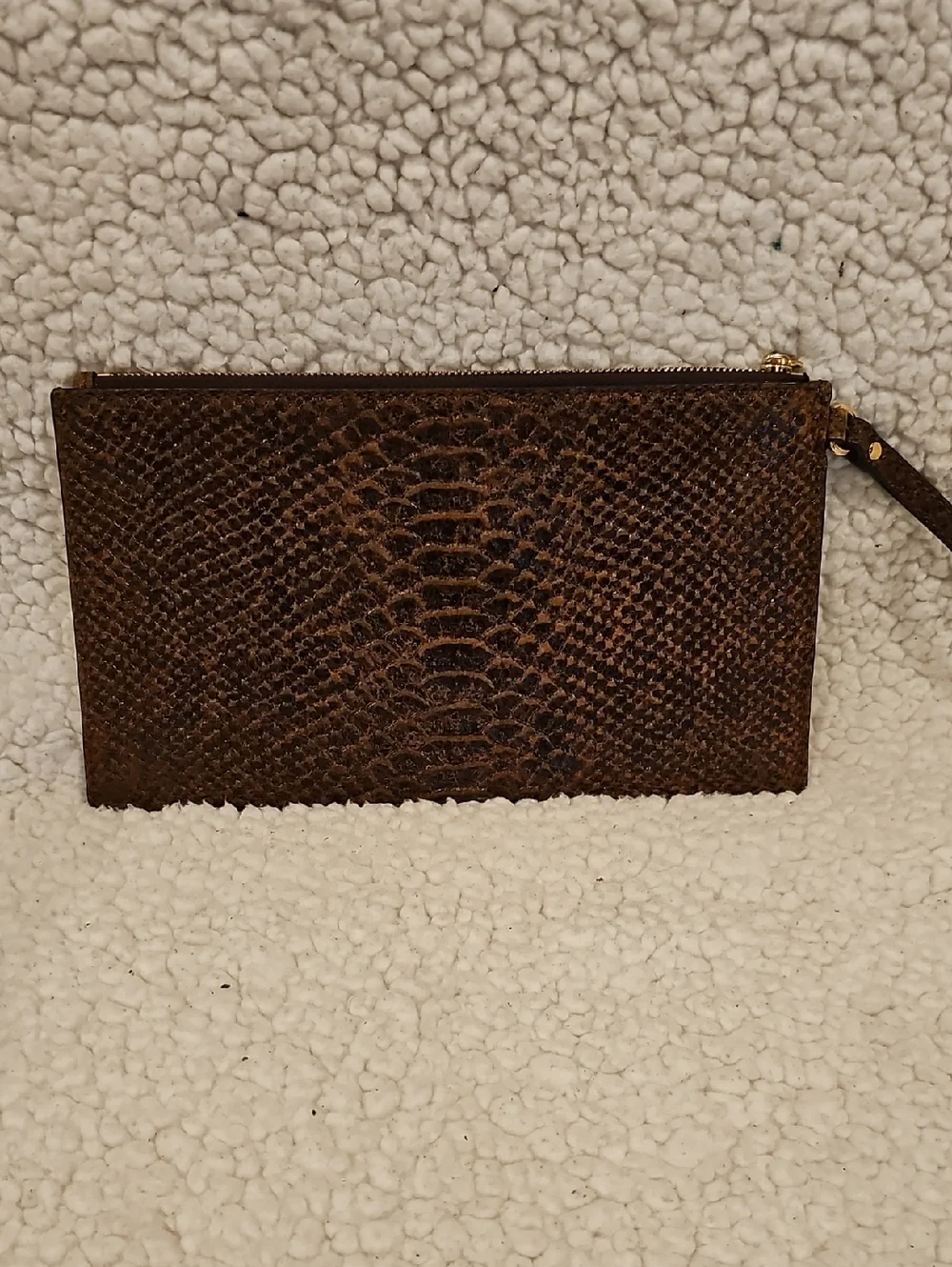 Michael Kors Dark Brown Embossed Python Wristlet with Gold Logo - Picture 2 of 3